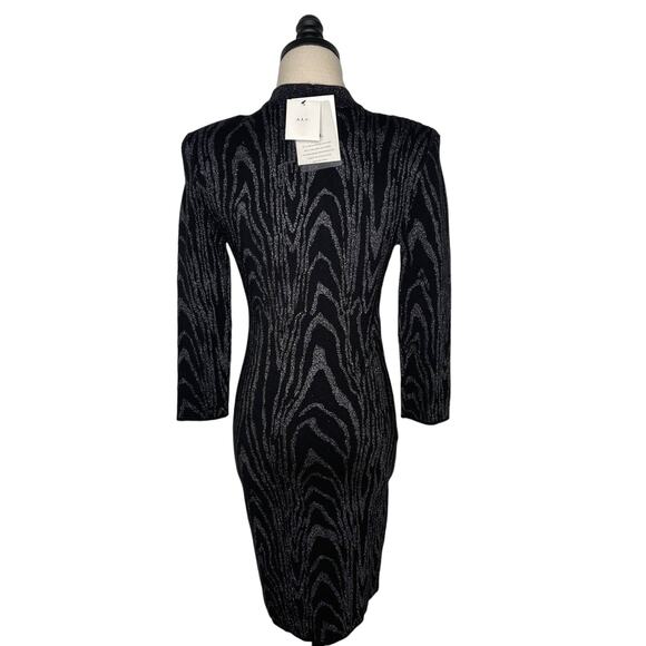 NWT! ALC 6 Metallic SILVER ZIGGY Dress $395 Bodycon Stretch Black Long Sleeve M - Picture 5 of 8